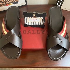 MENS BALLY LOGO STRIPE LEATHER SANDALS